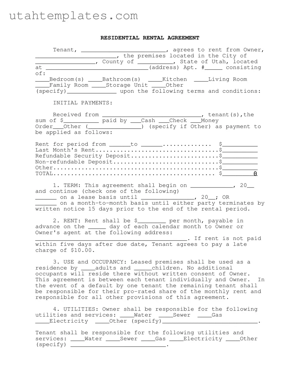 Blank Agreement Utah Form