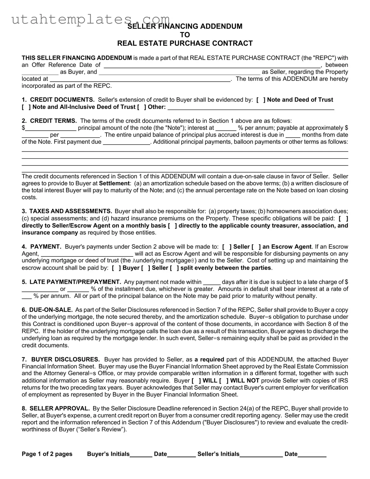Blank Seller Utah Form
