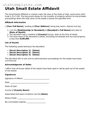 Free  Small Estate Affidavit Form for Utah