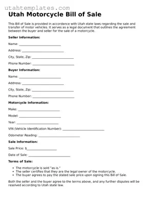 Free Motorcycle Bill of Sale Form for Utah