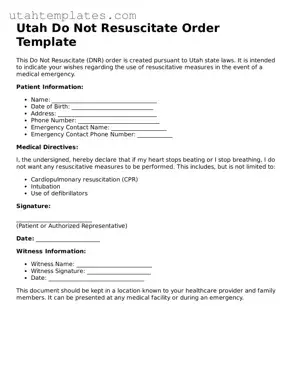 Free  Do Not Resuscitate Order Form for Utah