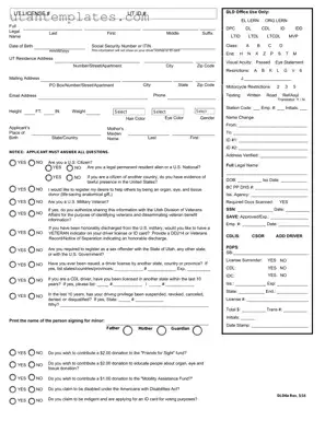 Blank Utah Driver License Application Form