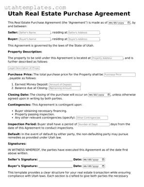 Free  Real Estate Purchase Agreement Form for Utah
