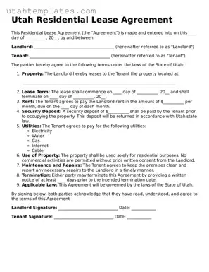 Free  Residential Lease Agreement Form for Utah
