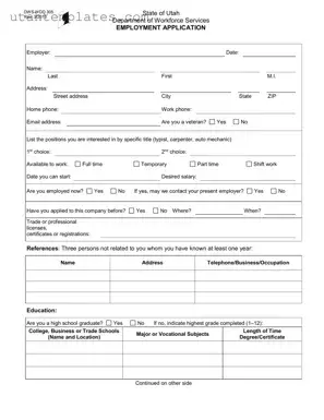 Blank Utah Job Application Form