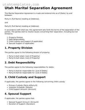 Free  Marital Separation Agreement Form for Utah