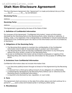 Free  Non-disclosure Agreement Form for Utah