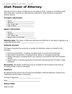 Free  Power of Attorney Form for Utah