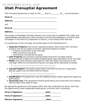 Free  Prenuptial Agreement Form for Utah