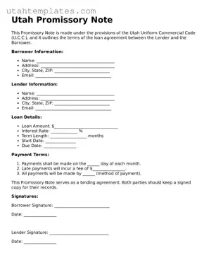 Free  Promissory Note Form for Utah