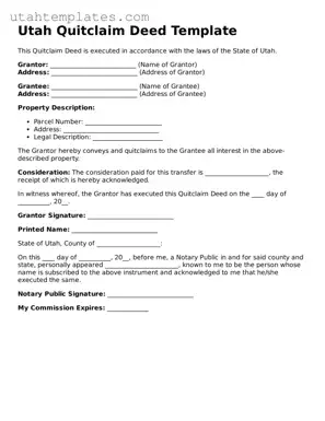 Free Quitclaim Deed Form for Utah