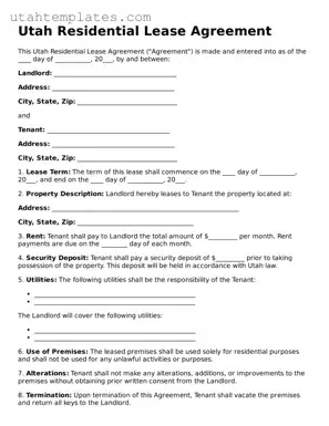Free  Lease Agreement Form for Utah