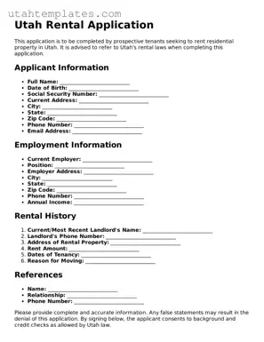 Free  Rental Application Form for Utah