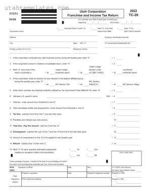Blank Utah Tc 20 Form