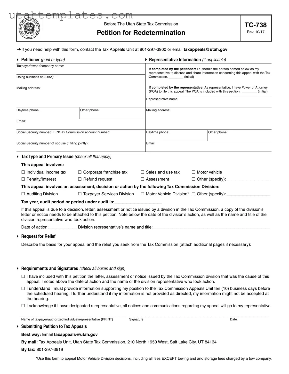 Blank Tc 738 Utah Form