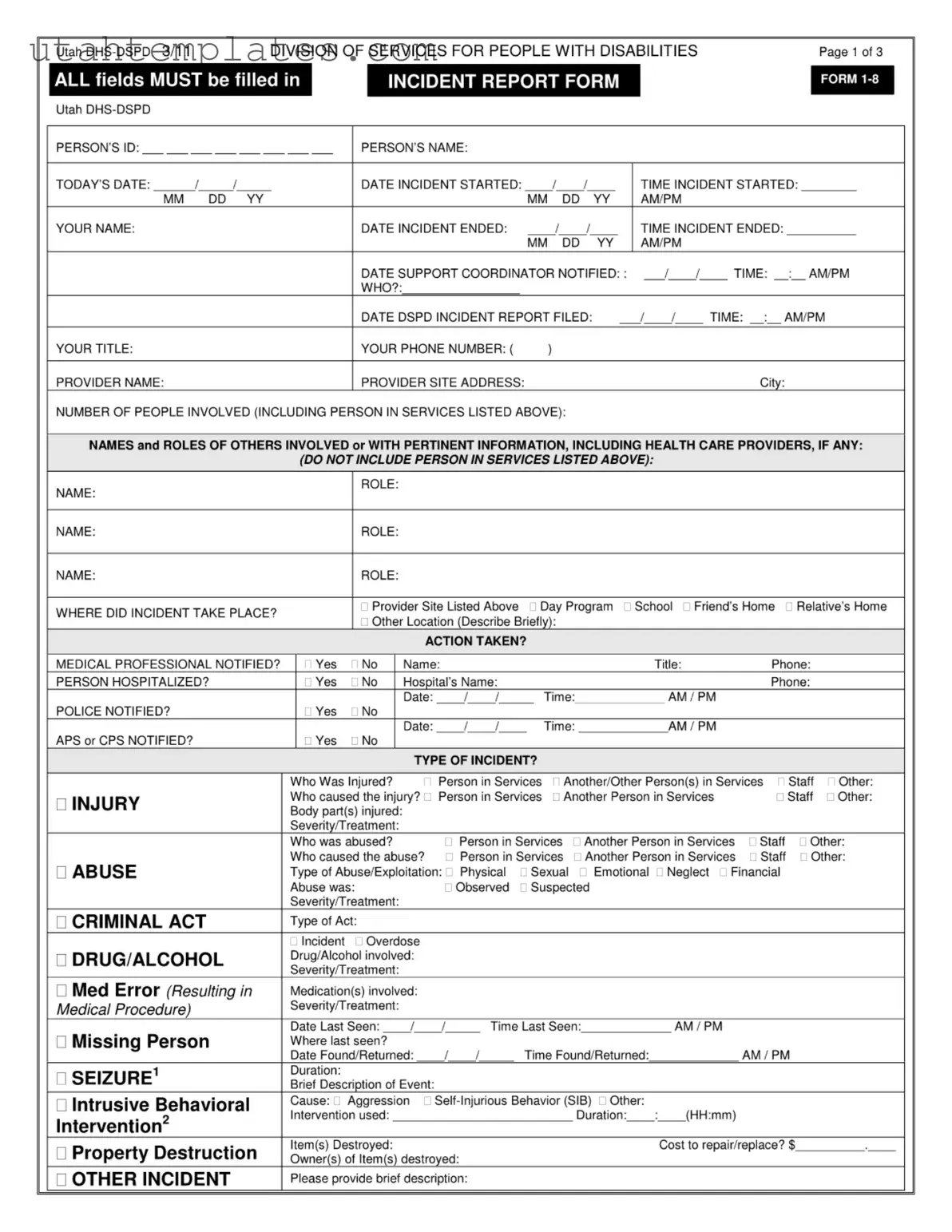 Blank Utah 1 8 Form