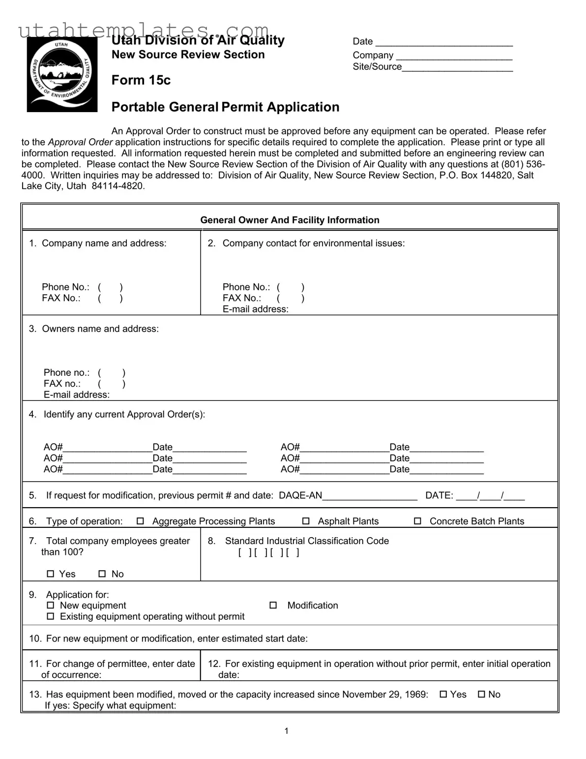 Blank Utah 15C Form