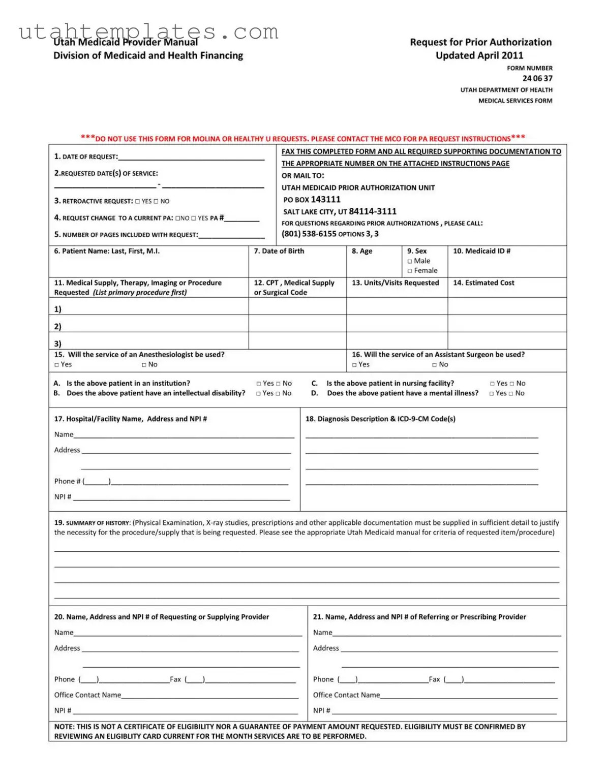 Blank Utah 24 06 37 Form