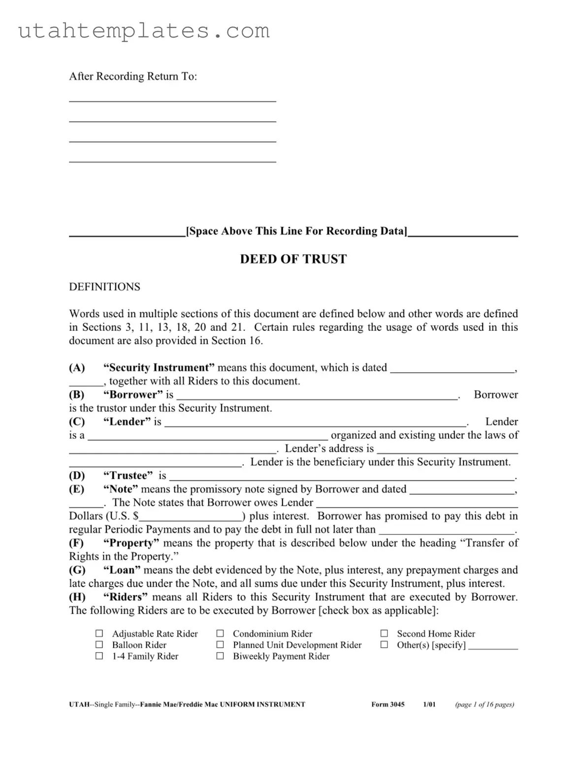 Blank Utah 3045 Form