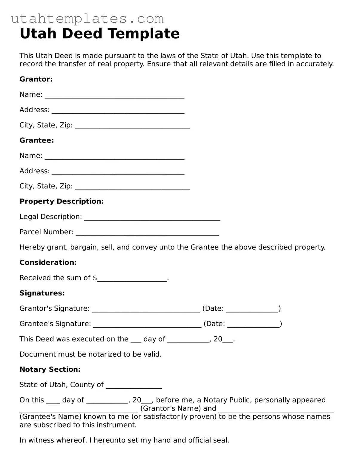Free  Deed Form for Utah