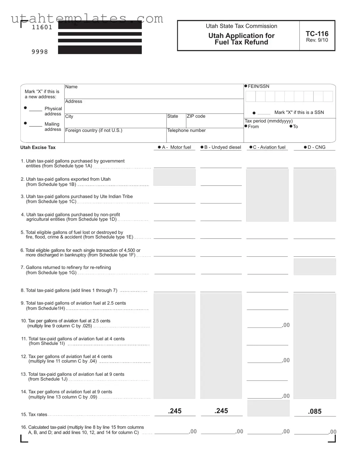 Blank Utah Tc 116 Form