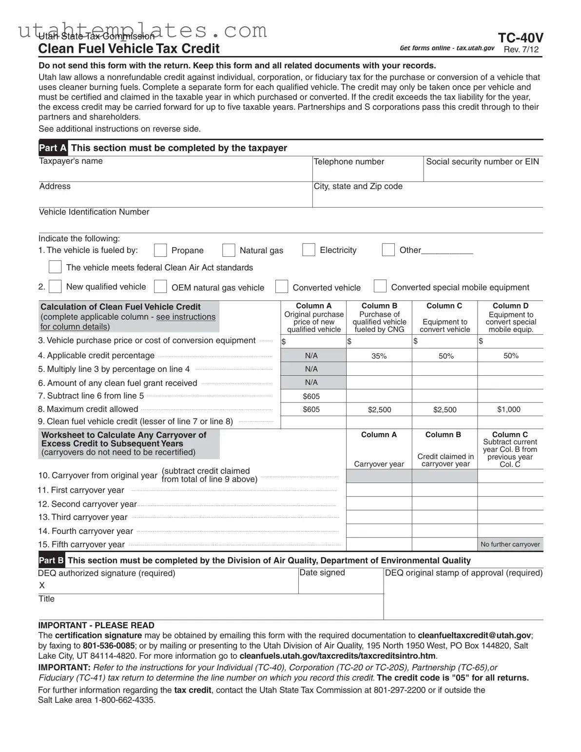 Blank Utah Tc 40V Form