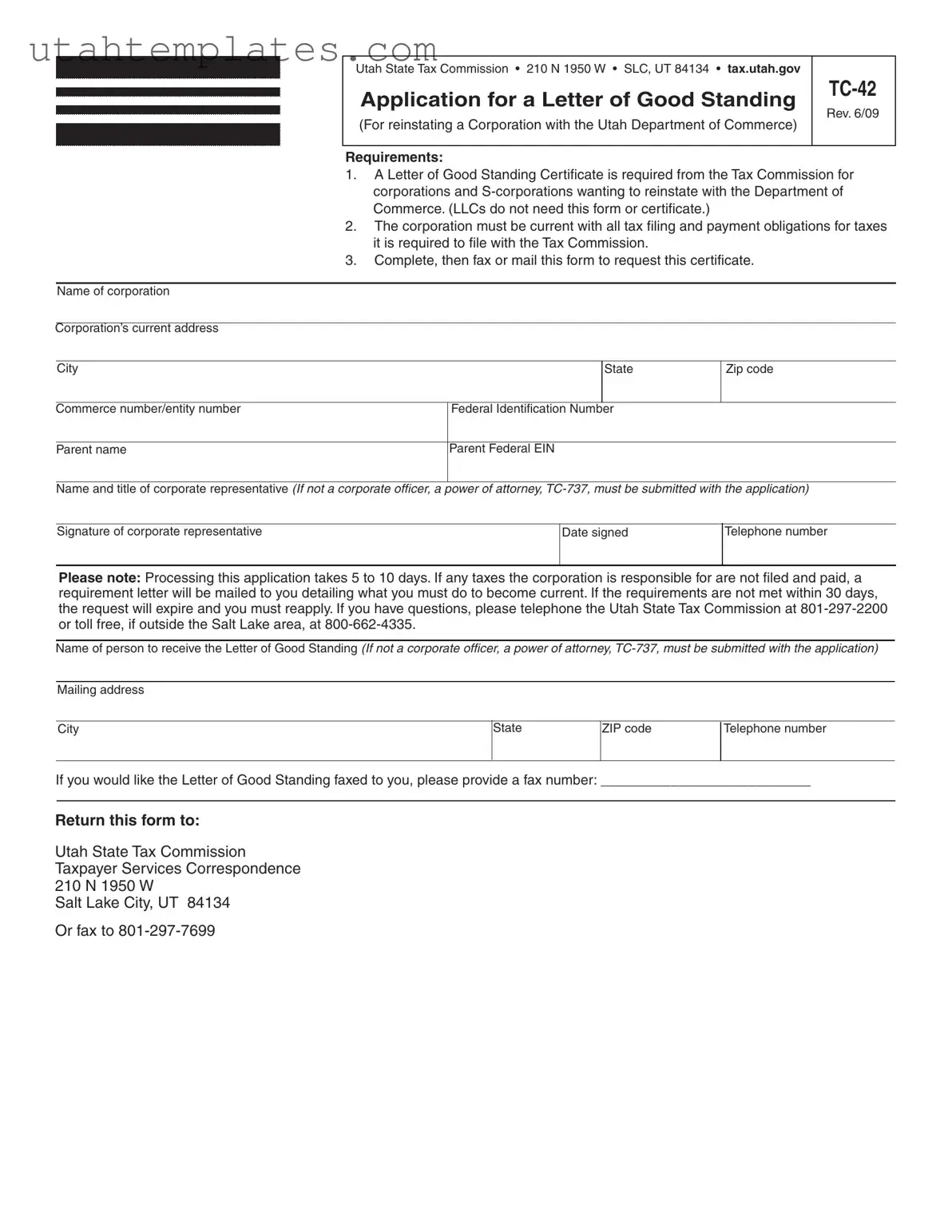 Blank Utah Tc 42 Form