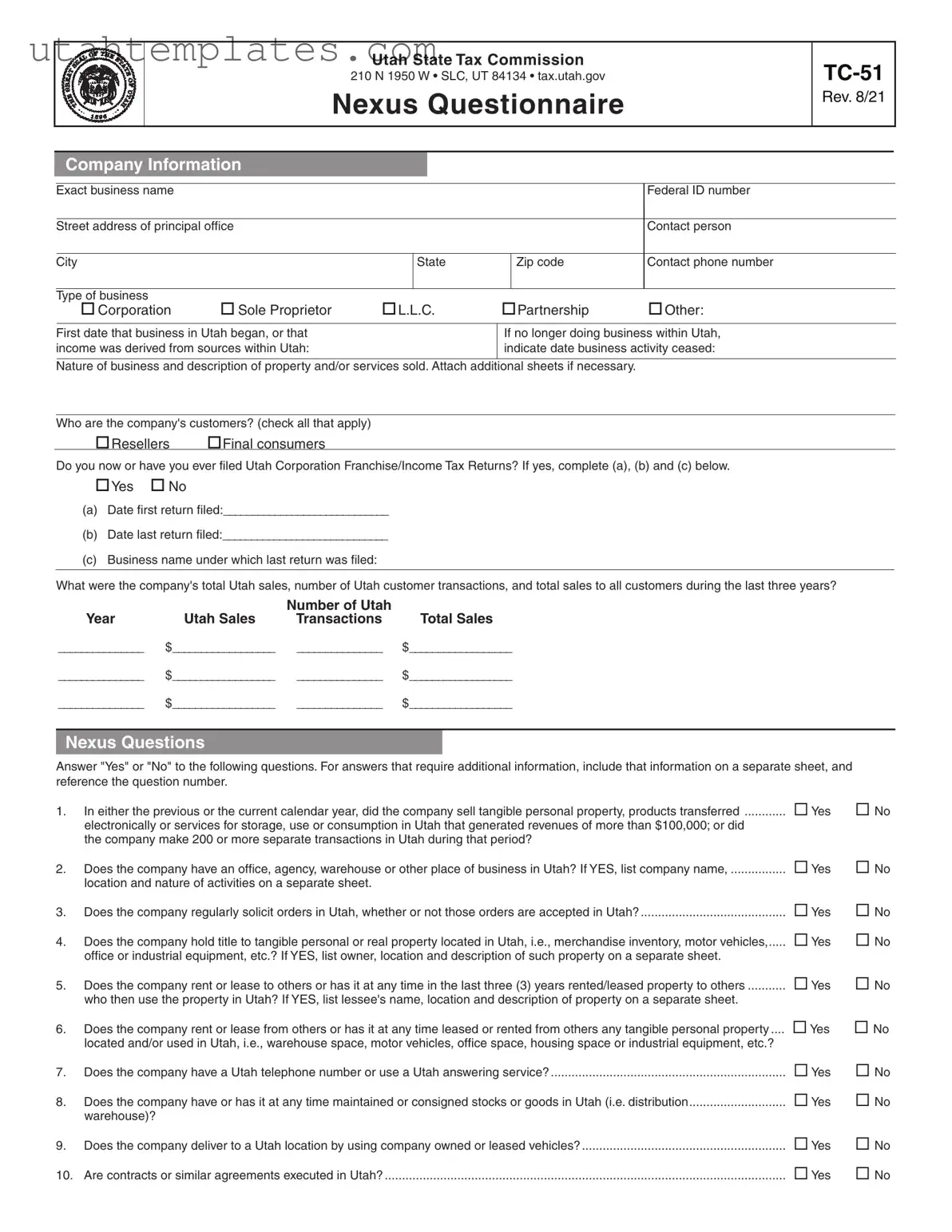 Blank Utah Tc 51 Form