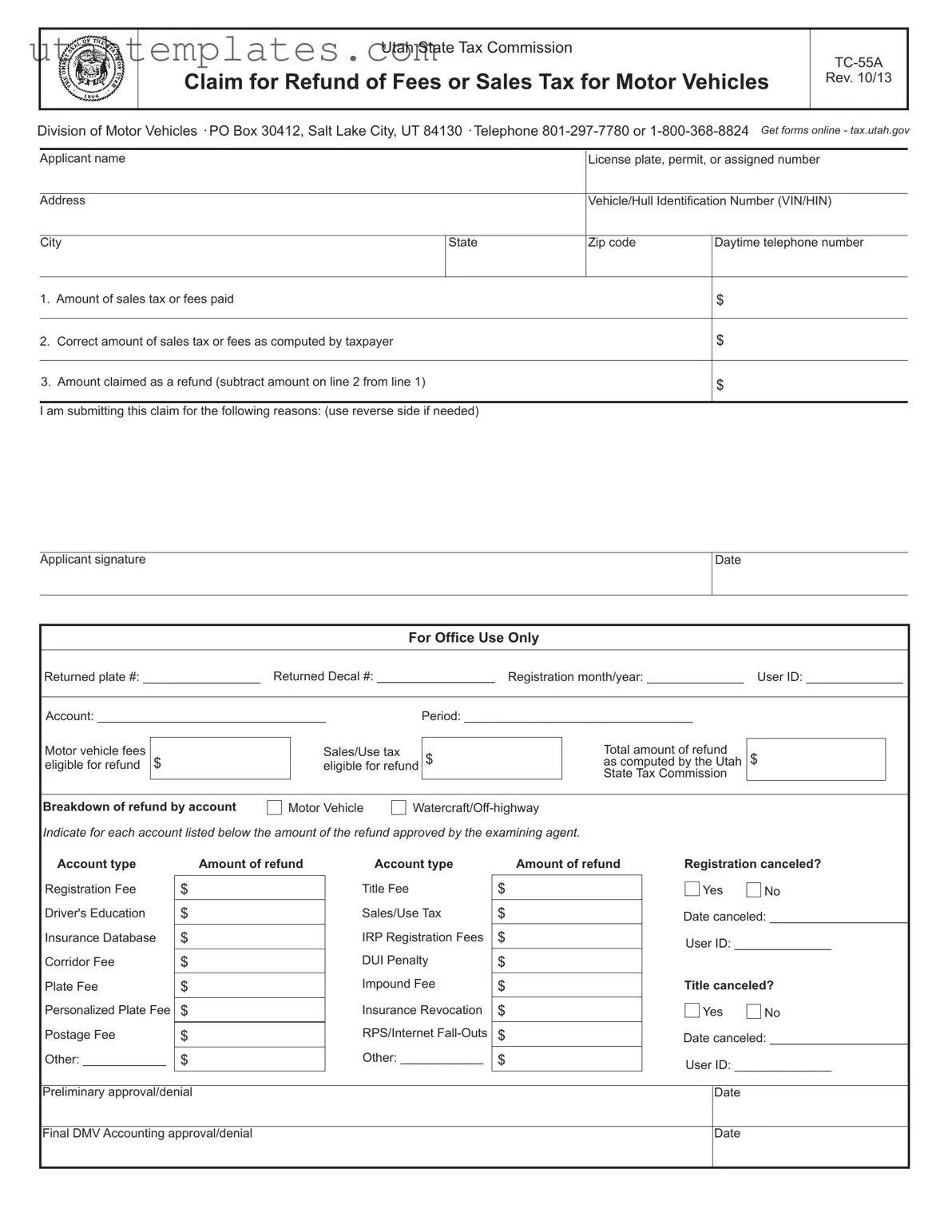 Blank Utah Tc 55A Form