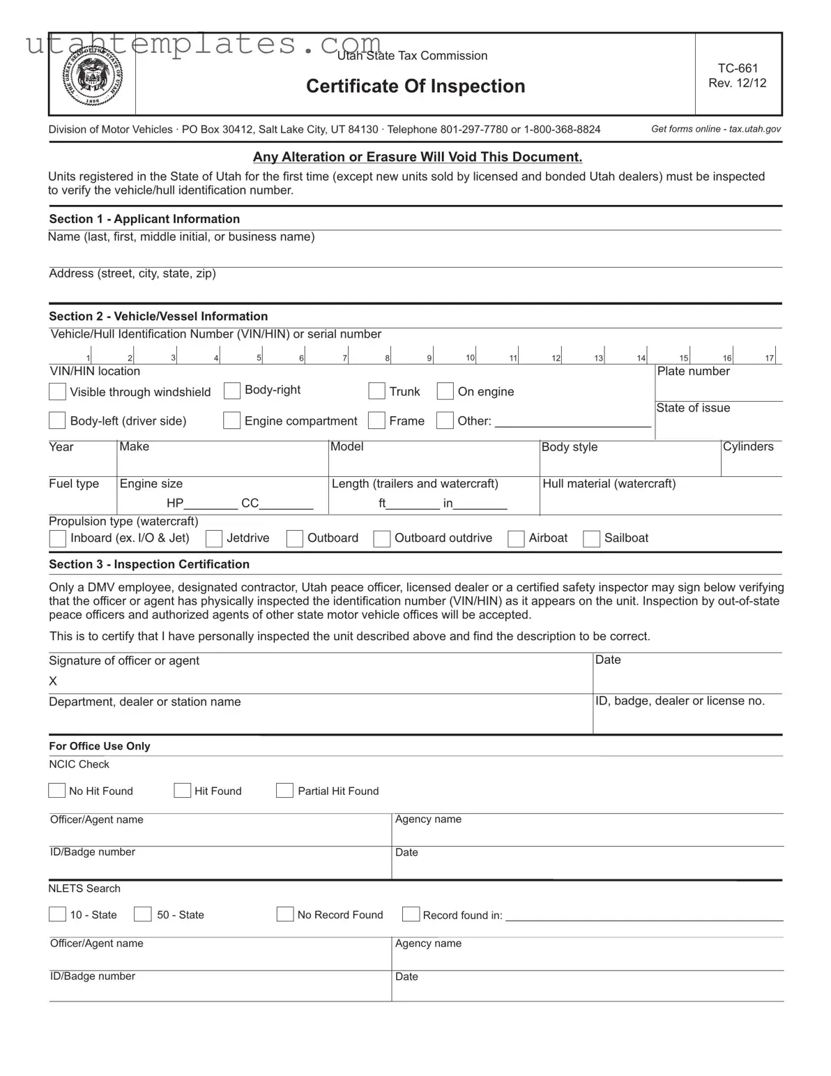 Blank Utah Tc 661 Form