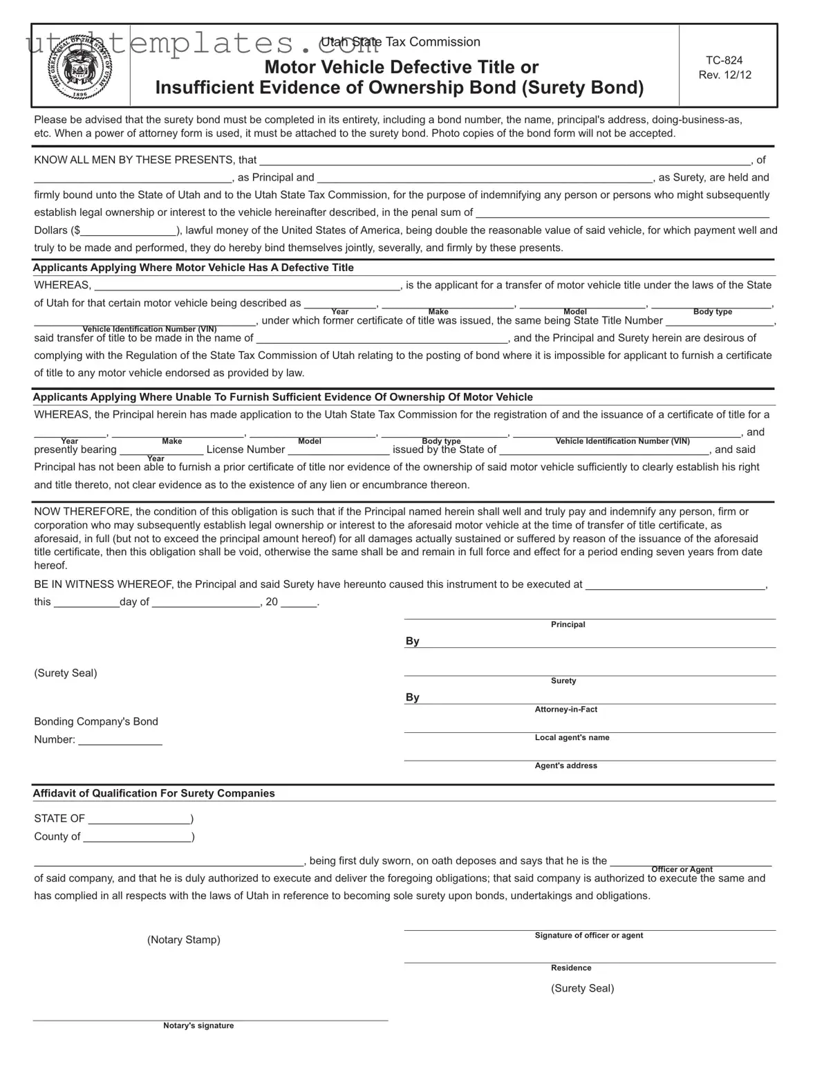 Blank Utah Tc 824 Form