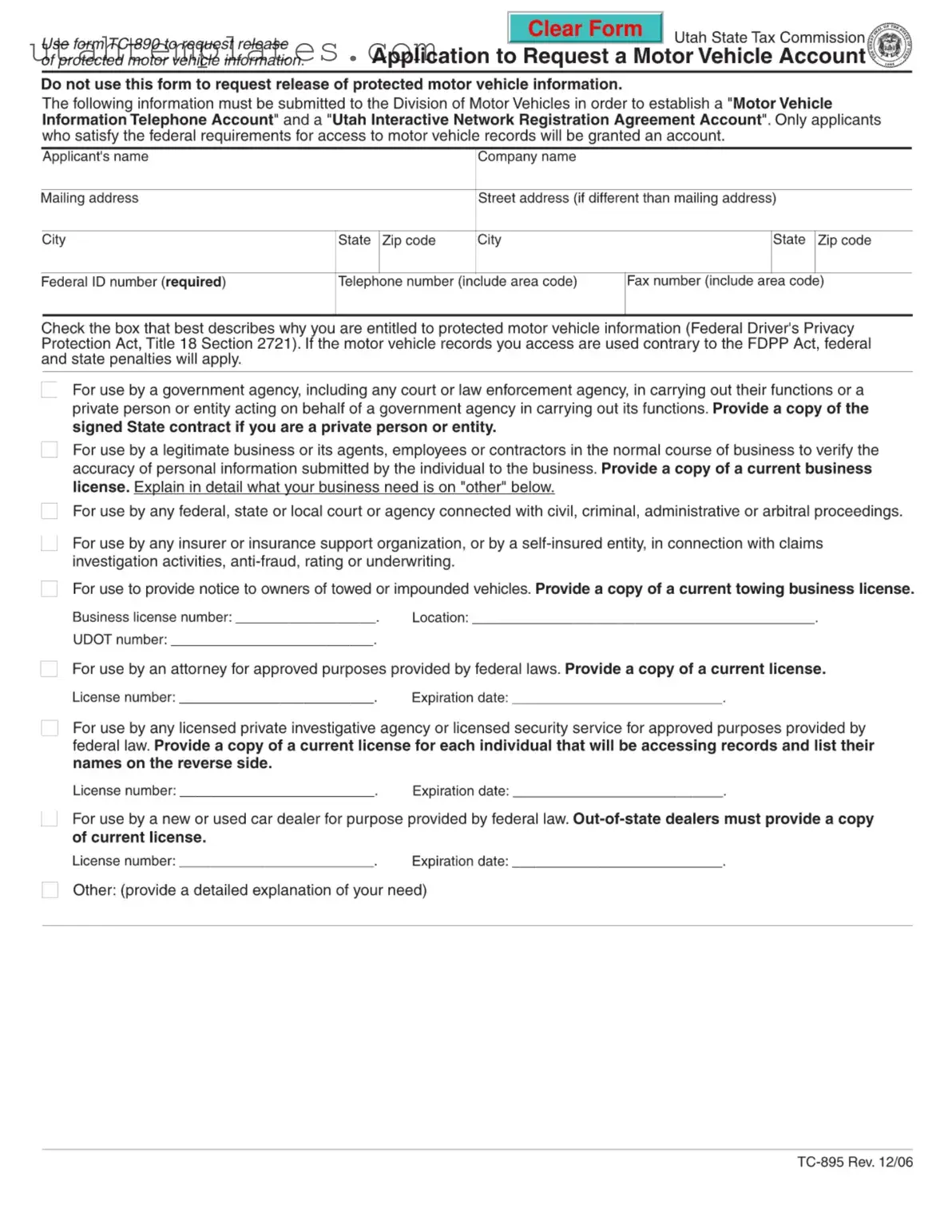 Blank Utah Tc 895 Form